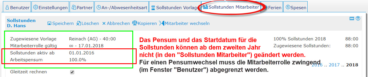 Pensumwechsel in Sollstunden Mitarbeiter